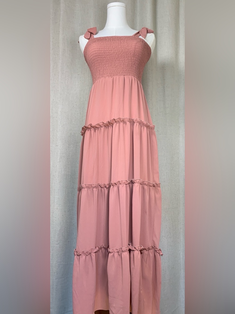 Altar'd State Dusty Rose Pink Maxi Dress with Smocked Bodice & Tie Straps